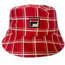 Fila Vintage Oscar Retro Heritage Check Printed Bucket Hat in Red and Gardenia