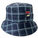 Fila Vintage Oscar Heritage Check Printed Bucket Hat in Navy and Blue Bell