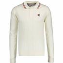 Fila Vintage Platon Retro Mod Cable Knit Tipped Polo Shirt in Egret