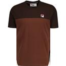 fila vintage mens tiebreaker colour block crew neck tshirt cappuccino coffee bean brown