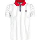 Fila Vintage BB1 Retro 80s Borg Pinstripe Tennis Polo. Shirt in White and Red LM1839AT 103