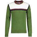 Fila Vintage Grayson Retro Stripe Crew Neck Jumper in Chive