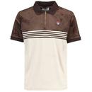 Fila Vintage Lennox Retro 80s Velour Stripe Polo Shirt in Coffee Bean