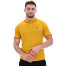 Fila Vintage Prime Spain Tipped Polo Top in Nugget Gold/High Risk Red