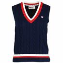 Fila Vintage Sally Retro 70s Cable Knit Tank Top in Navy