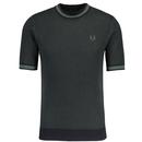 Fred Perry Two Tone Textured Knitted T-shirt in Black and Green K6538 102