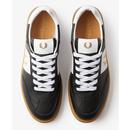 FRED PERRY B400 Leather Mens Retro Trainers BLACK