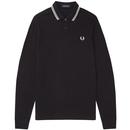 fred perry twin tipped long sleeve pique polo shirt black