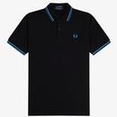 Fred Perry Made in England Twin Tipped Polo Shirt in Black with Sky and Ocean M12 X13 