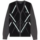 fred perry knitted abstract argyle cardigan black