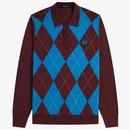Fred Perry Argyle Knit Long Sleeve Polo Shirt in Oxblood K1318 597 Main Photo