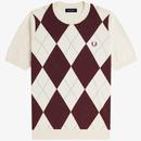 Fred Perry Argyle Crew Neck T-shirt in Ecru K1319 560 Main Photo