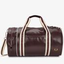 Fred Perry L7255 R82 Retro Barrel Bag in Oxblood and Ecru