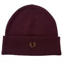 Fred Perry Knitted Beanie Hat in Oxblood and Shaded Stone C9160 T13