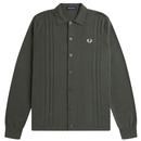 Fred Perry Textured Stripe Button Through Knitted Shirt in Field Green K7618 638