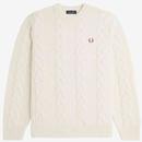 Fred Perry Cable Knit Wool Blend Jumper in Ecru K8562 560