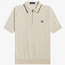 Fred Perry Men's Retro Mod 60s Cable Knit Zip Neck Polo in Ecru