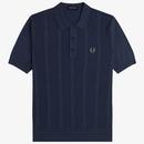 Fred Perry Textured Cable Knit Polo Shirt in Dark Airforce K1313 738 Main Photo