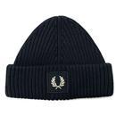 Fred Perry Rib Patch Beanie Hat in Black and Oatmeal C6151 T03