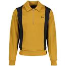 Fred Perry Colour Block Zip Neck Retro 1970s Track Jacket in Dark Caramel J6546