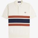 Fred Perry Combed Cotton Panelled Knitted Polo Shirt in Light Ecru K9709 760