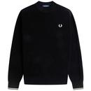 Fred Perry Combed Cotton Waffle Stitch Jumper in Black K6507 102 Main Photo
