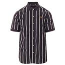 Fred Perry M3635 Contrast Collar Textured Stripe Mod Shirt in Dark Graphite