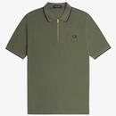 Fred Perry Crepe Pique Zip Neck Polo Shirt in Laurel Wreath Green M7729 X21