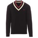 Fred Perry Retro Mod Chunky Knit Cricket Jumper in Black with Wine and Off White Tipping