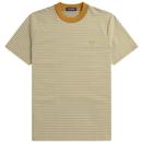 Fred Perry Heavyweight Fine Stripe T-shirt in Dark Caramel and Silver Blue