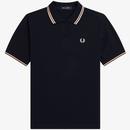 Fred Perry G3600 Twin Tipped Polo Shirt in Black and Silky Peach
