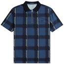 Fred Perry Glitch Tartan Zip Neck Polo Shirt in Midnight Blue M6657 963