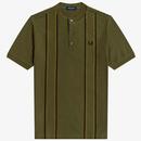 Fred Perry Retro Indie Henley Collar Stripe T-Shirt in Military Green