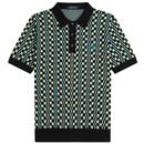 Fred Perry Glitch Chequerboard Knitted Shirt in Light Oyster and Black K6514