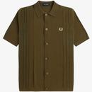 Fred Perry K5524 Mod Tonal Textured Stripe Knitted Polo Shirt in Uniform Green