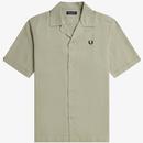 Fred Perry Linen Blend Revere Collar Shirt in Seagrass M5682 M37