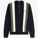Fred Perry Multi Textured Stripe Long Sleeve Knitted Polo Shirt in Black Main Photo