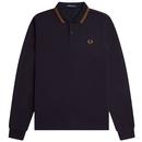 Fred Perry M3636 R63 Twin Tipped Long Sleeve Pique Polo Shirt in Navy and Dark Caramel