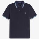 Fred Perry M12 Made in England Twin Tipped Polo Shirt in Navy/Ice/Ice M12 795