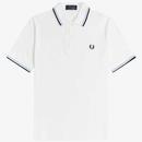 Fred Perry M12 Twin Tipped Made in England Polo Shirt in White/Ice/Navy M12 300