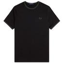 Fred Perry M1588 Y43 Twin Tipped T-shirt in Black and Court Green