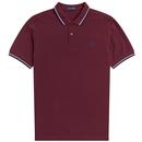 fred perry m3600 twin tipped polo shirt aubergine / glacier / carbon blue