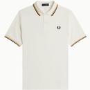 Fred Perry M3600 P62 Mod Twin Tipped Pique Polo Shirt in Snow White/Gold/Navy