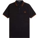 Fred Perry M3600 Twin Tipped Polo Shirt in Black and Whiskey Brown M3600 U35
