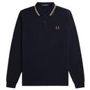 Fred Perry M3636 Long Sleeve Twin Tipped Polo Shirt in Navy and Snow White