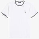 Fred Perry Men's Mod Tipped T-Shirt in White with Black Tipping M1588 100