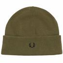 Fred Perry Retro Merino Wool Knitted Beanie Hat in Uniform Green