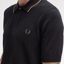 Fred Perry Tipped Pique Stitch Knitted Shirt Black