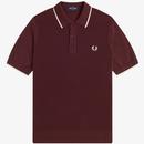 Fred Perry Mod Tipped Pique Stitch Knitted PoloShirt in Oxblood K1307 597 Main Photo