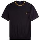 Fred Perry Crew Neck Chunky Ribbed Tipped Pique T-shirt in Black M7 102 